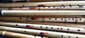 A pile of bamboo flutes, a musical instrument that is sounded by blowing Royalty Free Stock Photo