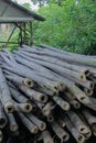 a pile of bamboo sticks with a vertical angel Royalty Free Stock Photo