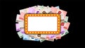 Pile banknote money thai baht and orange glowing frame for banner background, money THB and casino vintage frame sign, copy space