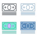 A pile of banknotes vector outline icon set.