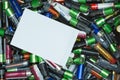 Pile of batteries with a copy space label Royalty Free Stock Photo