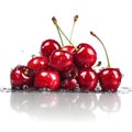 Pile of beautiful red cherries with water drops on white background Royalty Free Stock Photo