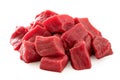 Pile of beef cubes isolated on white