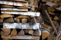 Pile of birch firewood Royalty Free Stock Photo