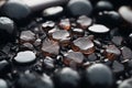 a pile of black and brown stones on the ground