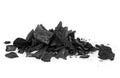 Pile of black charcoal pieces isolated on white background. Wood coal. Xylanthrax Royalty Free Stock Photo