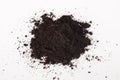 Pile of black fertile soil on white background. Heap dirt on white background. World soil day concept