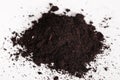 Pile of black fertile soil on white background. Heap dirt on white background. World soil day concept Royalty Free Stock Photo