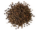 Pile of black pepper close up on a white. The view from the top. Royalty Free Stock Photo