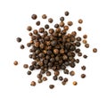 Pile of black pepper peas on a white background. The view of the top Royalty Free Stock Photo