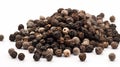 Pile of Black peppercorns (Black pepper) seeds isolated on white background. Generative AI Royalty Free Stock Photo