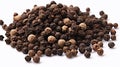 Pile of Black peppercorns (Black pepper) seeds isolated on white background. Generative AI Royalty Free Stock Photo