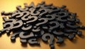 A pile of black question marks on a golden background. Royalty Free Stock Photo
