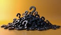 Pile of black question marks on a yellow background. Royalty Free Stock Photo
