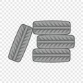 Pile of black tires icon, cartoon style