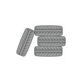 Pile of black tires icon, cartoon style