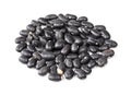 Pile of black turtle beans closeup on white