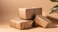 pile of blank cardboard boxes, generative ai Royalty Free Stock Photo