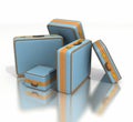 Pile of blue and brown vintage luggage Royalty Free Stock Photo