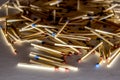 Pile of blue matched sticks on dark background Royalty Free Stock Photo