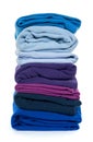 Pile of blue and purple folded clothes