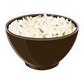 Pile of boiled arborio risotto rice in brown ceramic bowl. Vector illustration.