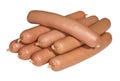 Pile of boiled frankfurters on a white background