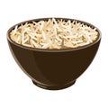 Pile of boiled wild rice in brown ceramic bowl. Vector illustration.