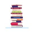 Pile of book. University or school library objects for learning, reading. Stack of colorful textbooks with hardcover