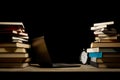 A pile of books with the concept of studying for the school exam, 3d rendering