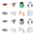 A pile of books in different languages, sheets of paper with translation, a gesture of deaf mutes, a notebook with text Royalty Free Stock Photo