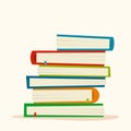 Pile of books in a flat style  isolated on a white background. Stack of books with bookmarks. Concept of learning. Vector Royalty Free Stock Photo