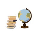 Pile of books and vintage globe. Georaphy science. Learning and studying class. Vector isolated graphic illustration Royalty Free Stock Photo