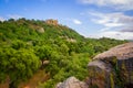 A pile of boulders, covered with lichen in the mountains of Sicily Royalty Free Stock Photo