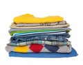 Pile of boys clothes isolated on white background