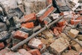 Pile of bricks debris at a building demolition site Royalty Free Stock Photo