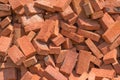 A pile of bricks made of burned red clay, building material