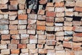 Pile of bricks. Old used texture. Close up picture. Royalty Free Stock Photo