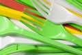 Pile of bright yellow, green and white used plastic kitchenware appliances Royalty Free Stock Photo