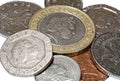 Pile of British coins closeup