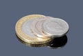 Pile of British coins on dark background Royalty Free Stock Photo