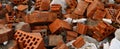 Pile of broken bricks and different construction materials, objects photo