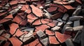 a pile of broken pieces of red and black bricks Royalty Free Stock Photo