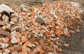 Pile of broken red bricks. Building bricks. Construction debris Royalty Free Stock Photo