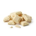 Pile of Broken White Chocolate Chunks on a White Background chocolate pieces broken chocolate Royalty Free Stock Photo