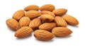 A pile of brown almonds on a plain white surface for healthy snacking and baking Royalty Free Stock Photo