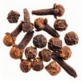Pile of Brown Cloves Spice Isolated on White Background Close Up View Royalty Free Stock Photo
