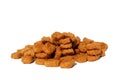 A pile of brown crackers on a white isolated background.