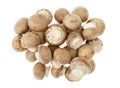 Pile of brown royal champignons on white background