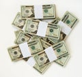 Pile of Bundled Twenty Dollar Bills from Above Royalty Free Stock Photo